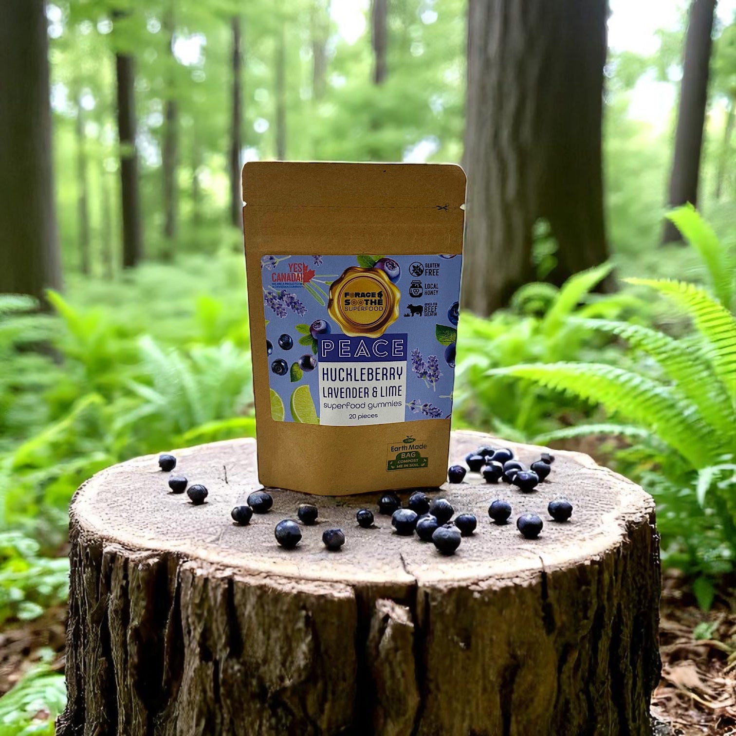 PEACE Huckleberry, Lavender & Lime Superfood Gummies - Forage & Soothe