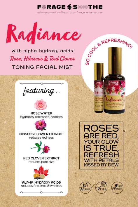 RADIANCE Rose, Hibiscus, Red Clover & Alpha - Hydroxy Acids Toning Facial Mist - Forage & Soothe