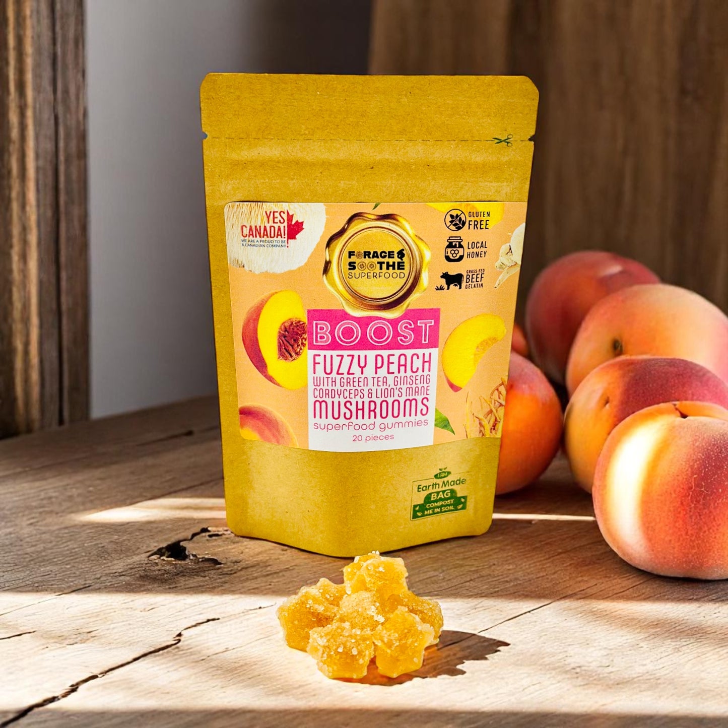 BOOST Fuzzy Peach with Green Tea, Ginseng, Cordyceps & Lion's Mane